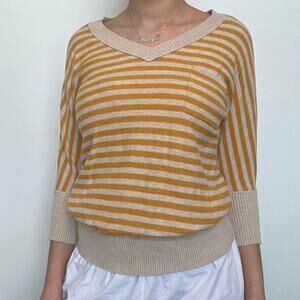 Mossimo Supply Co. Yellow & Beige Striped V-Neck Sweater